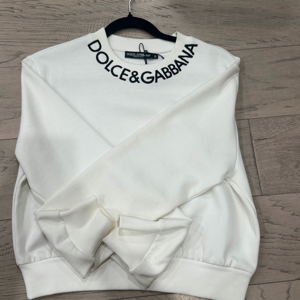 Dolce & Gabbana White Sweatshirt with Black Neck Logo